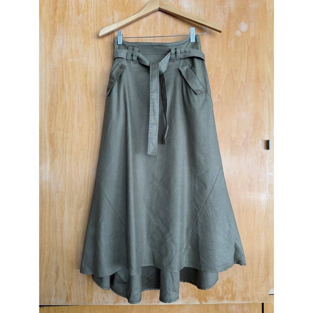 A.L.C. Green Linen Midi Skirt Size 2 Tie Belt